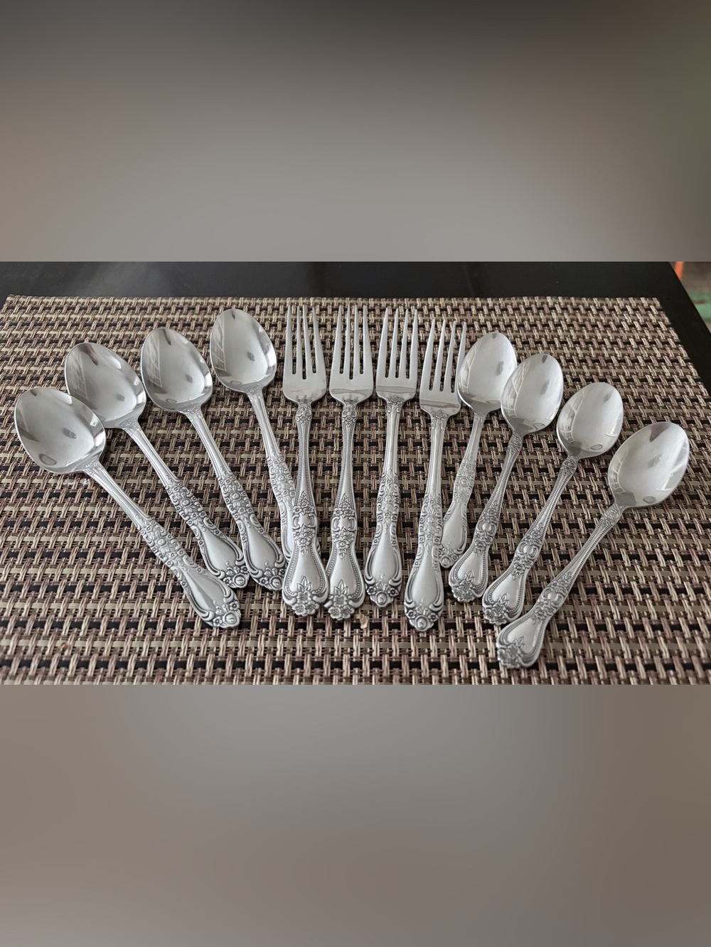 Rogers Stamped Floral  Flatware Silverware Set 12 servings pieces